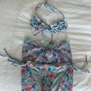 Floral Bikini Set with Sheer Cover-Up